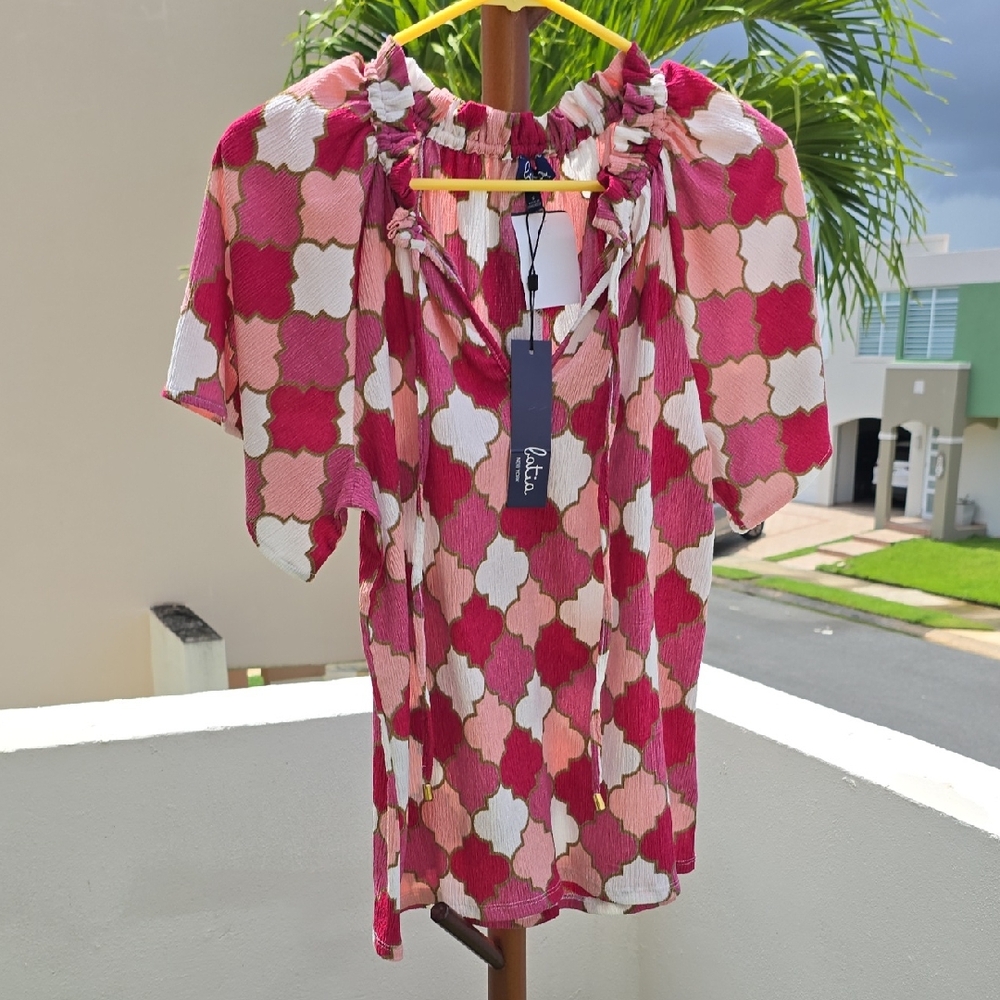 Stylish Aldo Women's Pink and Red Patterned Blouse